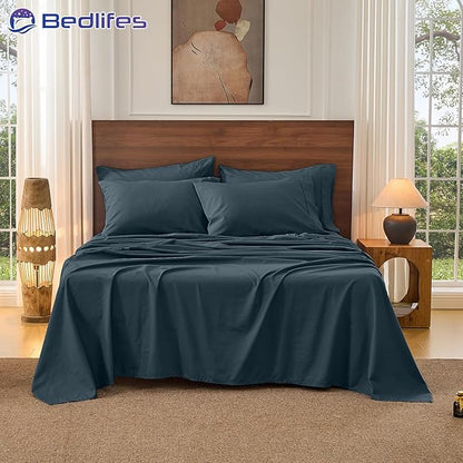 Bedlifes 100% French Pure Linen Sheets King Size Breathable and Cooling Flax Sheet Set Soft Durable and Moisture Wicking 16 Inch Deep Pocket-4 Piece(King,Cool Gray)