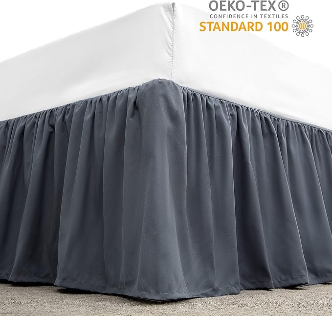 SLEEP ZONE Ruffled Bed Skirts Full Size, Anti-Static Bedskirt Dust Ruffles with 15 inches Tailored Drop, Easy Fit, Fade Resistant, Grey, Full