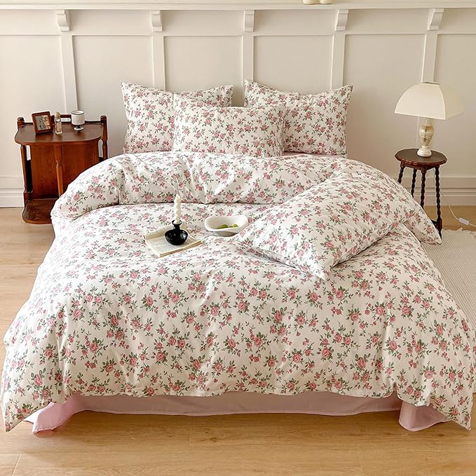 HighBuy Botanical Floral Comforter for Twin XL Bed Fluffy Comforter Set with Pink Flower Cottagecore Bedding Sets 3 Piece for Teen Girl(1 Floral Comforter and 2 Pillowcases),All Season