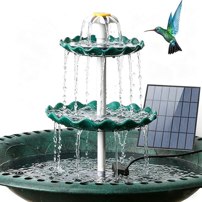 AISITIN 3‑Tier Solar Bird Bath Fountain with 3.5W Solar Water Pump | DIY Outdoor Water Feature for Garden, Patio, Backyard, Attracts Wild Birds, Works as Bird Feeder – Cascading Water Flow