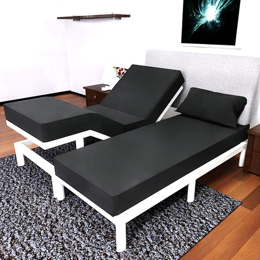 Split Queen Sheets - 5 Pcs Set of Sheets for Adjustable Bed - Soft, Wrinkle-Resistant (Black)