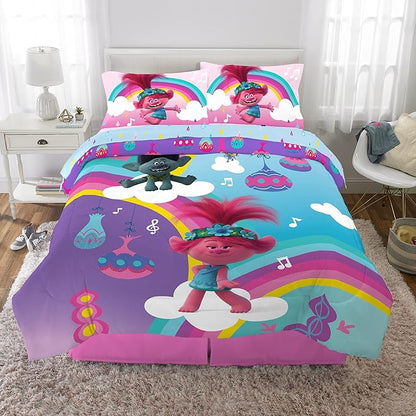 Franco Kids Bedding Super Soft Microfiber Comforter and Sheet Set, 5 Piece Full Size, Trolls World Tour