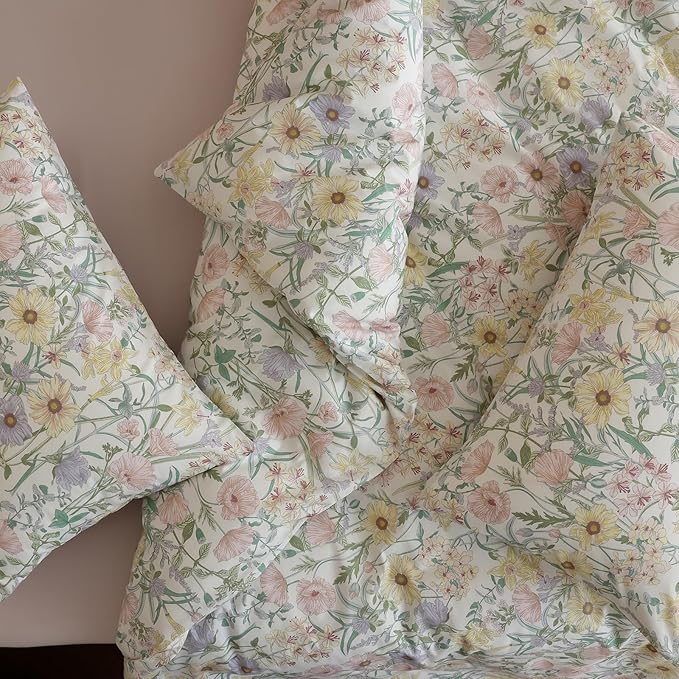 Floral XL Twin Comforter Cotton Fluffy Bedding Set Lightweight Vintage Down Alternative Girly Bedding Comforter Sets Chic 3 Piece Boho Farmhouse Bed Comforter with 2 Pillowcases