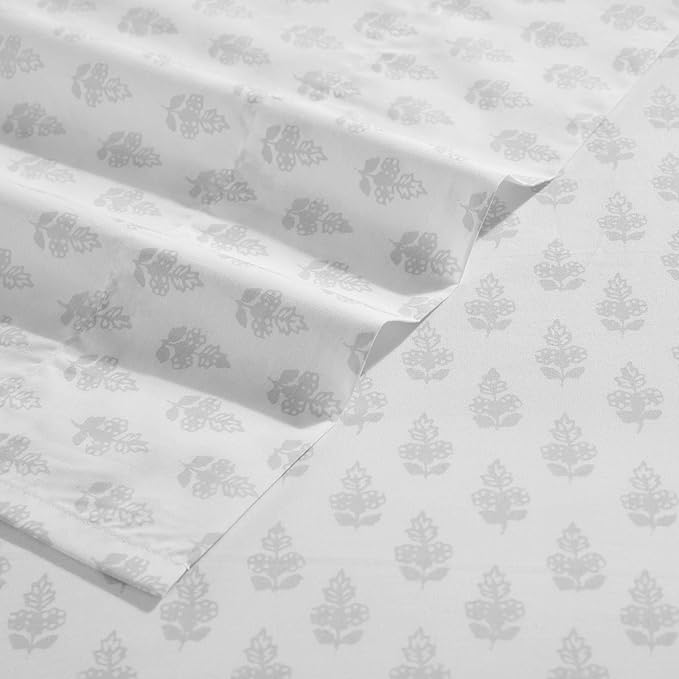 Laura Ashley - Full Sheets, Lightweight & Breathable Cotton Percale Bedding Set with Matching Sham(s), Oeko-Tex Certified (Francesca Grey, Full)