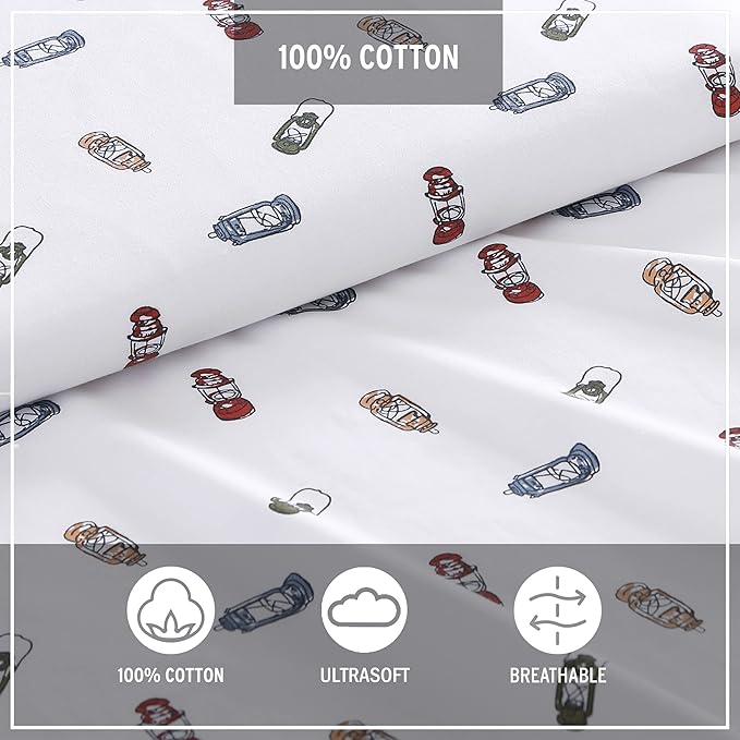 Eddie Bauer - Full Sheets, Cotton Percale Bedding Set, Crisp & Cool Home Decor (Explore Lantern White, Full)