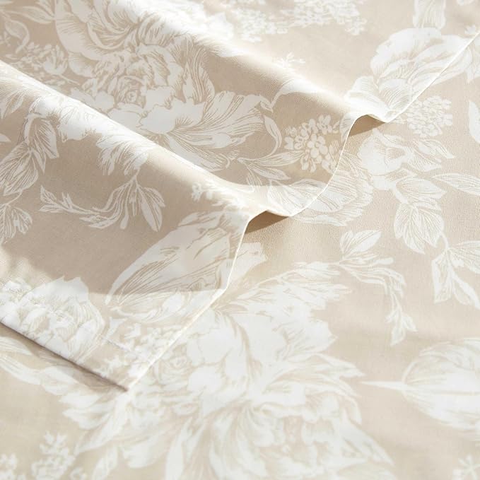 Laura Ashley - Full Sheet Set, Crisp & Cool Cotton Percale Bedding with Deep Pockets, Lightweight for Year Round Comfort, Bed Sheets with Matching Pillowcases (Meredith Brown)