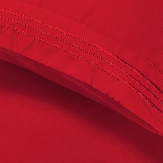 Elegant Comfort Luxury Ultra-Soft 2-Piece Pillowcase Set - 1500 Premium Hotel Quality Microfiber Double Brushed - Wrinkle Resistant, Standard/Queen, Red