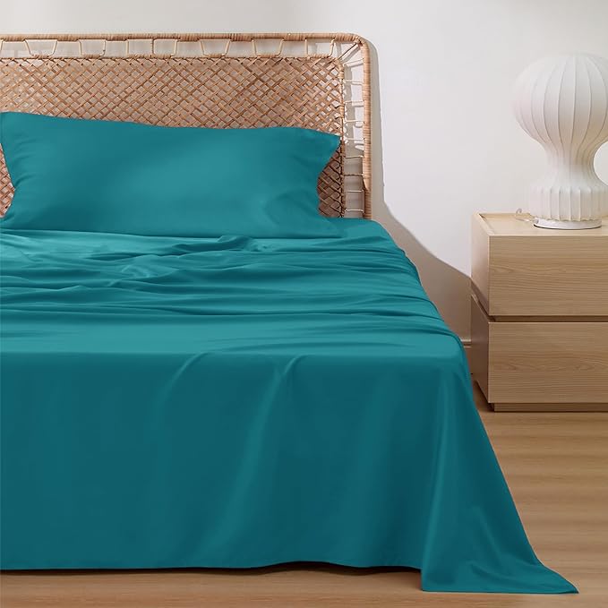 Bedsure Cooling Sheets Twin, Rayon Derived from Bamboo, PureWoven, Breathable & Soft Twin Sheets Set, Deep Pocket Up to 16 Inches, Hotel Luxury Silky Bedding for Hot Sleepers, Turquoise