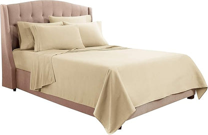 Clara Clark Full Sheets, 6 Piece Set - Hotel Luxury Bed Sheets, Super Soft Bedding Set, Full Size, Beige Cream