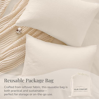 Ivory White Duvet Cover Queen Size, 100% Sandwashed Cotton Soft Queen Duvet Cover Set 3 Pieces with Zipper Clousre & Corner Buttons (Ivory White, Queen 90 x 90)