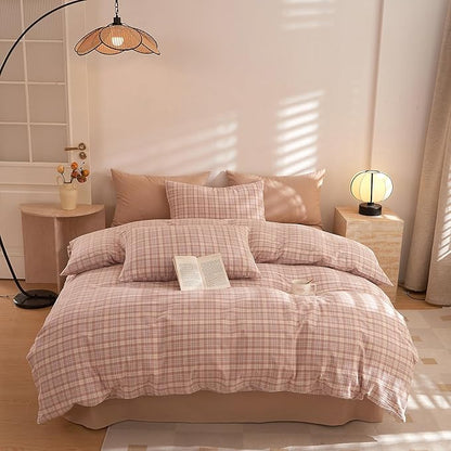 HighBuy Pink Gingham Comforter Set Full Cute Grid Plaid Comforter Set 3 Pieces Checkered Gingham Comforter with 2 Pillowcases for Boys Girls Soft Fluffy Bedding Set Farmhouse