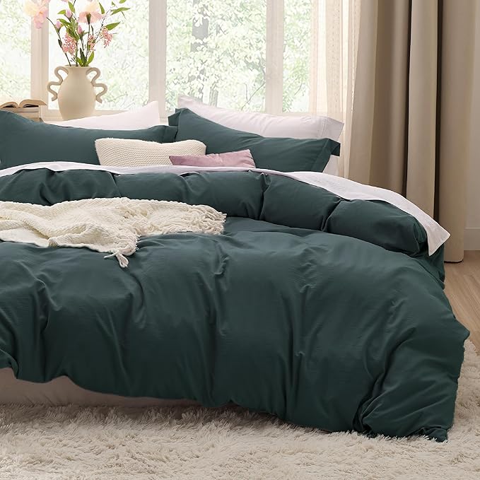 Bedsure Forest Green Duvet Cover Full Size - 3 Pieces Prewashed Extra Soft Cotton-Like Polyester Bedding Set, Includes 1 Duvet Cover 80x90 Inches with Zipper Closure & 2 Pillow Shams, No Comforter
