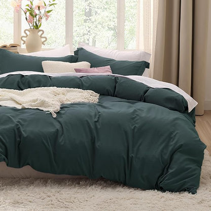 Bedsure Forest Green Duvet Cover Full Size - 3 Pieces Prewashed Extra Soft Cotton-Like Polyester Bedding Set, Includes 1 Duvet Cover 80x90 Inches with Zipper Closure & 2 Pillow Shams, No Comforter