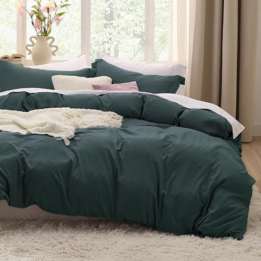 Bedsure Forest Green Duvet Cover Full Size - 3 Pieces Prewashed Extra Soft Cotton-Like Polyester Bedding Set, Includes 1 Duvet Cover 80x90 Inches with Zipper Closure & 2 Pillow Shams, No Comforter