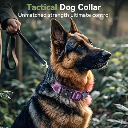 2026 Upgrade Waterproof Tactical AirTag Dog Collar, Built in AirTag Holder | Comfortable Control Handle, Quick Release Metal Buckle, Durable 1000D Nylon, For Medium to Large Dogs, Purple, M