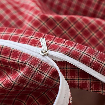 Gingham Duvet Cover King Red Washed Cotton Comforter Cover King Size Plaid Checkered Boho Zipper Duvet Cover Set with 2 Pillow Cases Farmhouse Girls Bedding Set Pattern Duvet Protector
