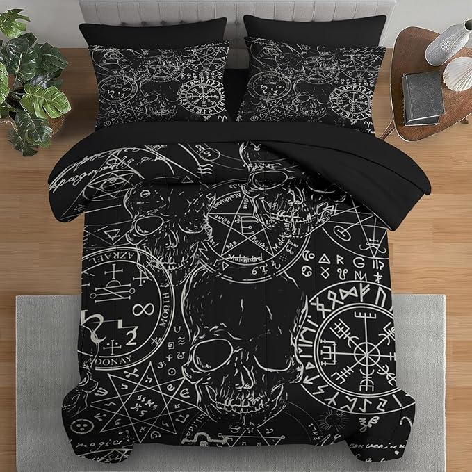 Comforter Set Full Size, Pentagram Retro 7 Pcs Bedding for Kids and Adults, Halloween Vintage Bed Sheet Sets with Fitted Sheet 2 Pillowcases & 2 Shams for Bedroom Bed Decor