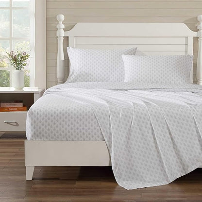 Laura Ashley - Twin Sheets, Lightweight & Breathable Cotton Percale Bedding Set with Matching Sham(s), Oeko-Tex Certified (Francesca Grey, Twin)