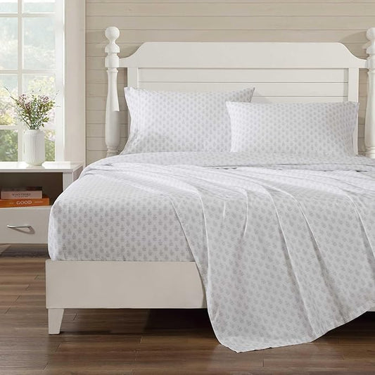 Laura Ashley - Twin Sheets, Lightweight & Breathable Cotton Percale Bedding Set with Matching Sham(s), Oeko-Tex Certified (Francesca Grey, Twin)