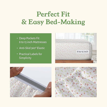 California Design Den Full Sheet Set Floral, 100% Organic Cotton Percale Sheets, Deep Pocket Full Sheets & Pillowcase Set - Floral