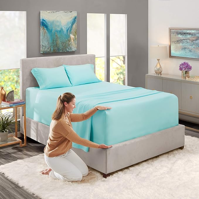 Nestl Full Size Sheet Set, 4 Piece Extra Deep Pocket (18-24 inches), Microfiber, Hotel Luxury, Soft, Breathable, Wrinkle-Free, Easy to Care, Light Blue