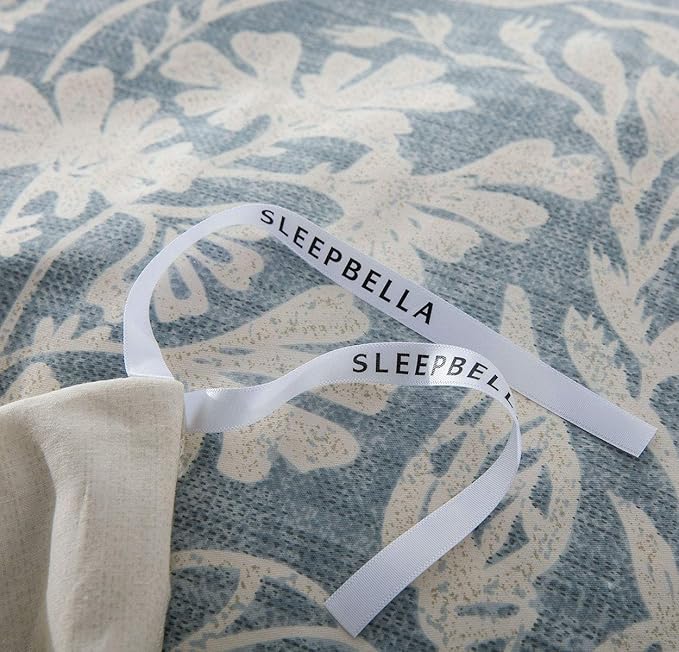 SLEEPBELLA Duvet Cover Twin Size, 600 Thread Count Cotton Beige & Bluish Grey Printed with Luxurious Leaves Pattern Reversible Botanical Comforter Cover Sets, Bedding Set 2Pcs (Twin, Beige Paisley)