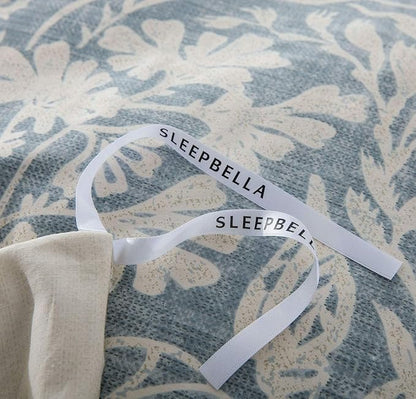 SLEEPBELLA Duvet Cover Twin Size, 600 Thread Count Cotton Beige & Bluish Grey Printed with Luxurious Leaves Pattern Reversible Botanical Comforter Cover Sets, Bedding Set 2Pcs (Twin, Beige Paisley)