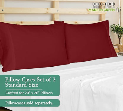 Royale Linens Standard Pillowcase Set of 2 - Bed Pillow Cover - 20"x26" - Pillowcases - 1800 Brushed Microfiber, Wrinkle & Fade Resistant - Soft & Cozy- Standard Size Pillow Case (STD, Tango Red)