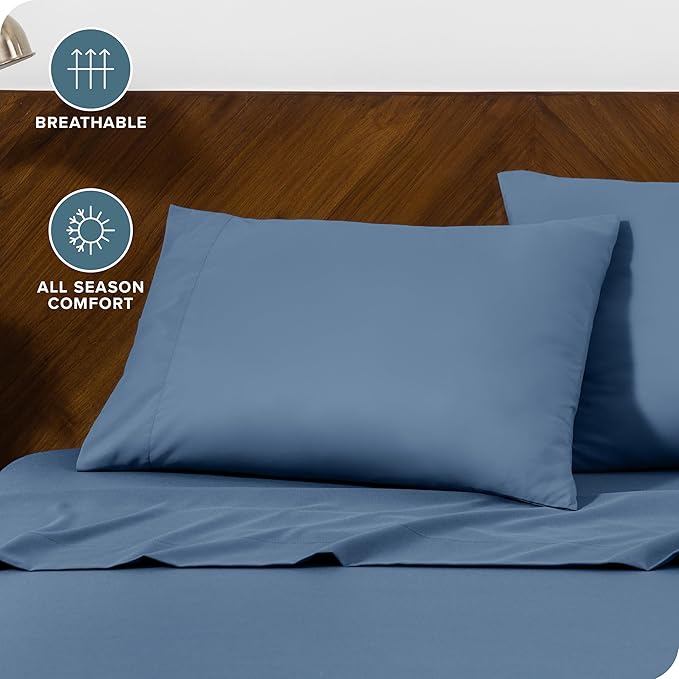 Bare Home Microfiber Pillow Cases - Queen Size Set of 2 - Cooling Pillowcases - Double Brushed - Easy Care - Envelope Closure (Queen Pillowcase Set of 2, Coronet Blue)