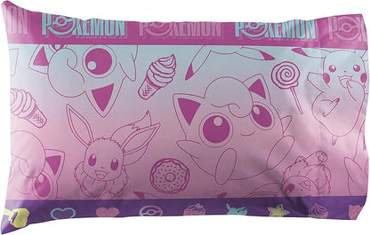 NORTHWEST Pokemon Full Sized Bed in a Bag Set, Pikachu Eevee, Anime Bedding for Girls Boys, Light and Sweet