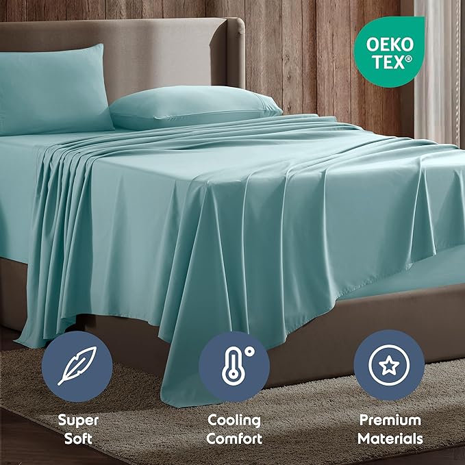 Nestl California King Sheet Set - 1800 Ultra-Soft Microfiber Cal King Bed Sheets - Double Brushed - Deep Pockets - Easy Fit - 4 Piece Set - Bed Sheets (California King, Light Blue)