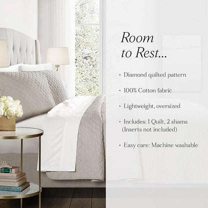 Lush Decor Ava Quilt Diamond Pattern Solid 3 Piece Oversized Bedding Blanket Bedspread Set - Full/Queen - Gray
