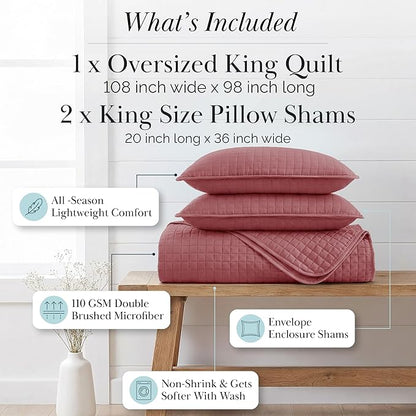 Southshore Fine Living, Inc. Oversized King Quilt Bedding Set with 2 Pillow Shams, Marsala Coverlet, King Size/California Bedspread, Soft Microfiber Bedding, Easy Care, Machine Washable, Marsala