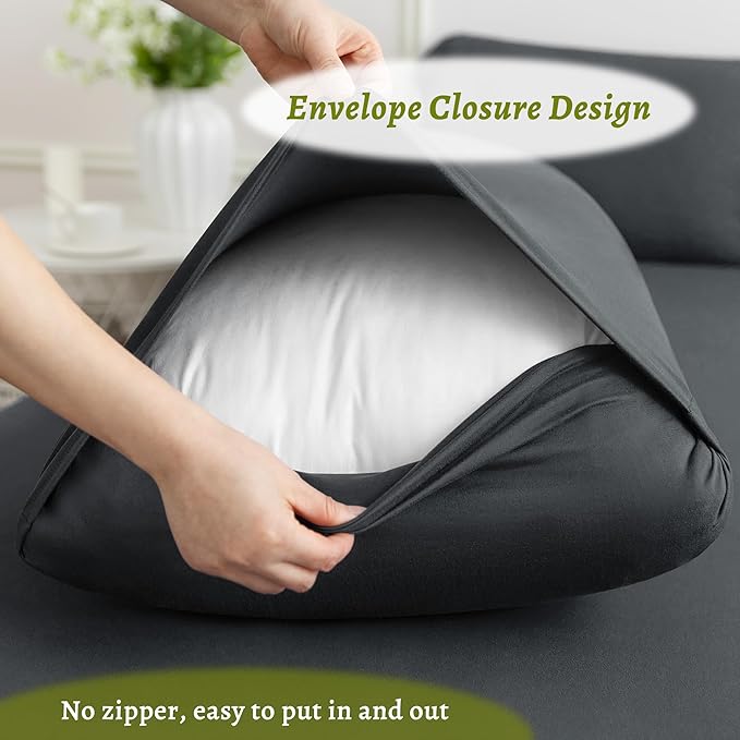Stretchy Body Pillow Case Cover - Jersey Knit Long Pillowcase for Body Pillow, 1 Pack - Envelope Closure & Skin-Friendly, Soft and Breathable for Sleeping, 20"x54", Dark Gray