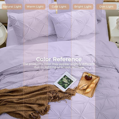 Sasttie Full Size Comforter Set, 7-Piece Bed in a Bag, Pintuck Bedding Sets for All Season, Includes Comforter, Flat Sheet, Fitted Sheet, Pillowcases and Pillowshams, Lavender
