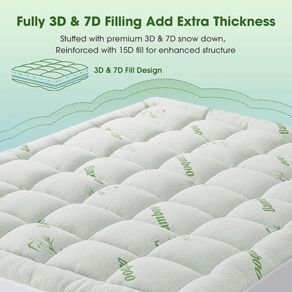 Mattress Pad Twin Size, Cooling Pillow Top Mattress Topper, Ultra Soft Viscose Made from Bamboo, Breathable for Hot Sleepers, Deep Pocket 8"-20", Green