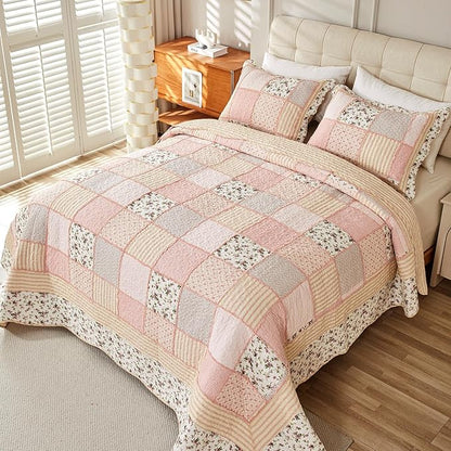 Cmfshape Floral Quilt Sets Bedspread Set 100% Cotton Patchwork Bedding Set, All Season Use Lightweight Reversible Coverlet Quilts with 2 Pillow Shams(King 106"x96")