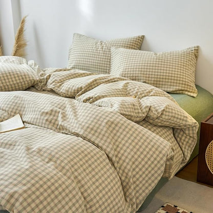 Green Gingham Duvet Covers Full Washed Cotton Plaid Comforter Cover Full Sage Green Boho Pattern Zipper Duvet Cover Set with 2 Pillow Cases Cute Checkered Bedding Set Vintage Duvet Protector
