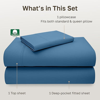 California Design Den Twin Sheet Set - Luxury 600 Thread Count Sateen, Natural 100% Cotton Sheets, Fully Elasticized Deep Pockets, Crisp, Cool and Durable Hotel Quality Bedding - Parisian Blue
