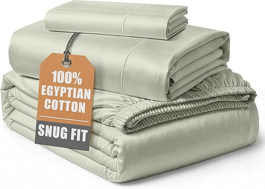 LANE LINEN 100% Egyptian Mercerized Cotton Twin Sheets Set, Eco Friendly Sustainably Produced No Pill Fade Resistant 15 Iinch Deep Pocket Cotton Sheets Twin - Mineral