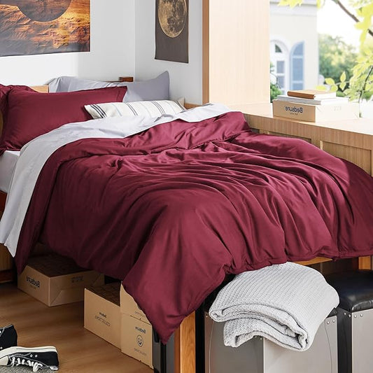 Bedsure Duvet Cover Twin/Twin XL Size - Soft Double Brushed Bedding Set for Kids & Adults, Zipper Closure, 2 Pieces, Includes 1 Duvet Cover (68"x90") & 1 Pillow Sham, NO Comforter, Burgundy Red