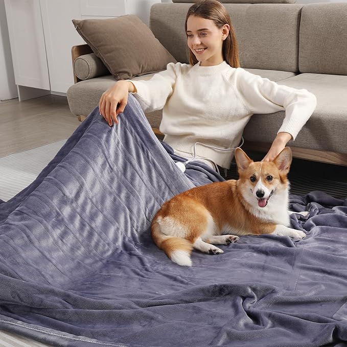 Heated Blanket King Size Electric Blanket 100''X90'' - Fast Heating Blanket Ultra Soft Flannel, Dual Controllers with 5 Heat Levels & 10 Hrs Timer, Machine Washable King Heated Blanket, Purple
