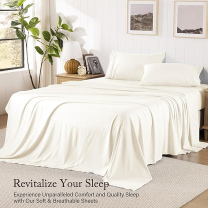 ROSE&RISY Full Size Sheet Set, Pre-Washed Microfiber Cotton-Like 4 Pcs Ultra Soft Bedding Set Full, Breathable Cooling Skin-Friendly All Seasons, 1 Fitted, 1 Flat, 2 Pillowcases (Beige, Full)