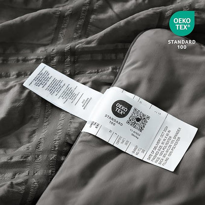 Cozy Bliss Cooling Comforter Seersucker Plaid King Size, Q-Max 0.45 Lightweight Cooling Blanket, Breathable Silk Smooth Summer Bedding Quilt for Hot Sleepers Night Sweats Gray
