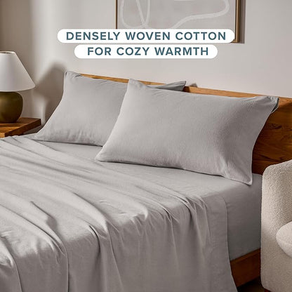 Bare Home Flannel King Pillowcases Set of 2-100% Cotton - Velvety Soft & Cozy - Double Brushed Heavyweight Flannel Pillowcases (King Pillowcase Set of 2, Light Grey)