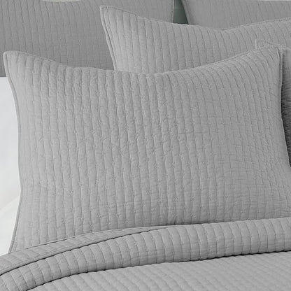 Levtex Home Cross Stitch Reversible Queen Bedspread Set (104x106in) with 2 Pillow Shams (26x20in) - Stitch Texture - Light Grey - Cotton Queen Size Bedspread Set - Lightweight, Soft, Pre-Washed