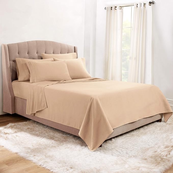 Clara Clark King Sheets, 6 Piece Set - Hotel Luxury Sheets for King Size Bed, Super Soft Bedding Set, King Size, Taupe Sand