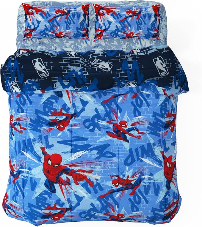 Northwest Disney Marvel Spiderman Full Size Comforter Set, 5 Piece Reversible Design Ultra Soft Fade Resistant Microfiber Kids Bedding Set, Officially Licensed