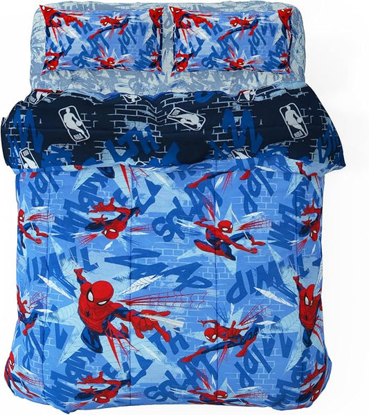 Northwest Disney Marvel Spiderman Full Size Comforter Set, 5 Piece Reversible Design Ultra Soft Fade Resistant Microfiber Kids Bedding Set, Officially Licensed