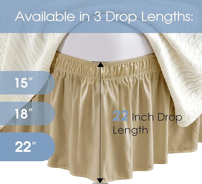 FreshCulture Queen Bed Skirt, Elastic Wrap Around Bed Skirt Queen Size, Bed Skirts for Adjustable Bed, Easy Fit with 22 Inch Drop Length, Hotel Quality Dust Ruffle for Queen Bed (Beige)